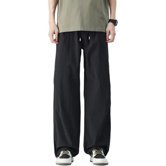 童先森 薄款宽松美式潮流阔腿日系复古简约休闲裤 男款 黑色