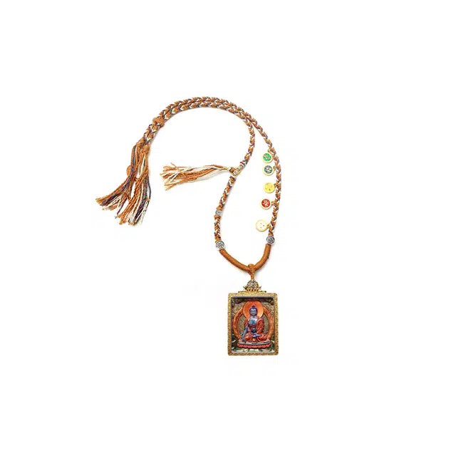 玉临门 平安喜乐 福禄吉祥 药师佛 铜雕唐卡 新中式国风民族风挂件手工编织棉绳#好运 合金 项链 男女同款情侣款