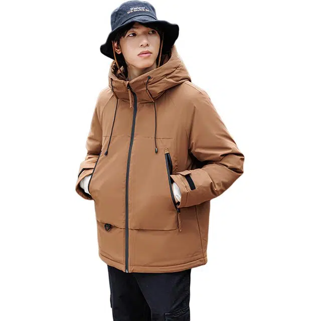 鸭鸭 纯色连帽长袖羽绒服 男女同款