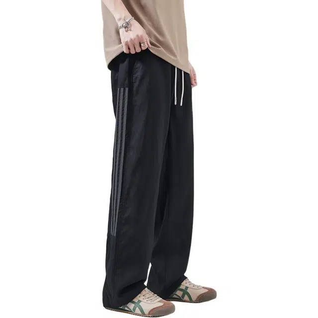 隐狼世家 美式条纹夏季直筒裤中腰长裤休闲裤 男款