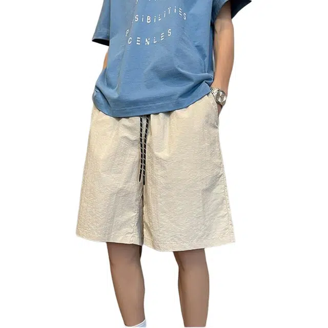 颂希尔 纯色舒适百搭美式速干夏季宽松系带五分裤休闲短裤 男女同款