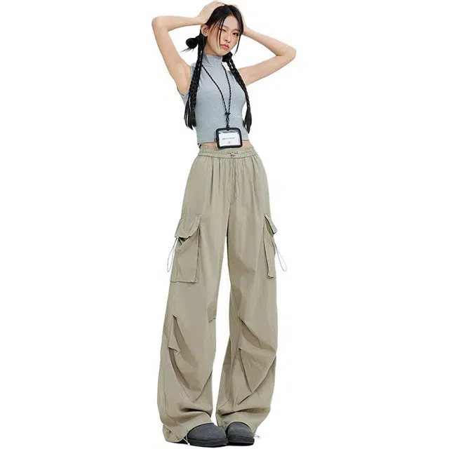 么宁 美式高街高腰显瘦宽松速干工装休闲裤 女款