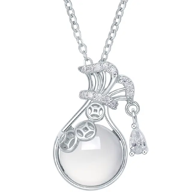 世纪缘珠宝 【招财进宝】转运福袋铜钱币挂坠清透温柔好运 玉髓 项链 女款