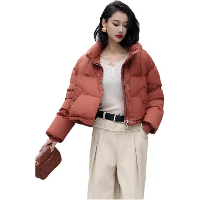 鸭鸭 纯色简约宽松连帽加厚羽绒服 女款