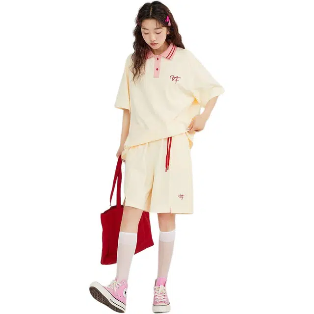 哒头下雨不愁 甜美宽松学院风上衣小个子薄款短裤休闲套装 女款