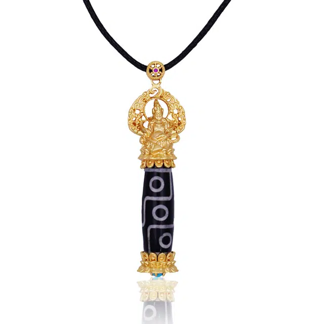 彗时 藏式九眼石天珠 个性轻奢设计招财暴富黄财神镶嵌九天珠 好运转运吉祥平安新中式国风夕七生日送礼盒物男友 玛瑙 项链 男款