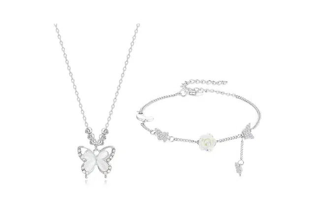 尚银福 梦幻蝴蝶系列 日韩甜美少女优雅气质叠戴 小众设计创意花卉森系套装系列精致轻奢高级感 好运 合金 项链 女款