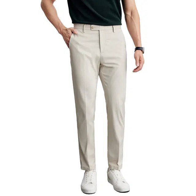 丹宁哲学 丝滑凉爽高端桑蚕丝莫代尔面料修身纯色直筒西裤中腰休闲裤 男款