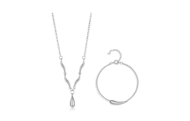 尚银福 波浪水滴系列 小众简约吊坠创意设计高级感气质浪漫优雅流线形知性温柔甜蜜饰爱通勤百搭 合金 项链 女款