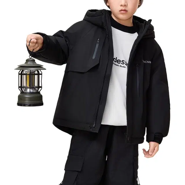 鸭鸭 纯色休闲加厚连帽鸭绒保暖羽绒服 青少年
