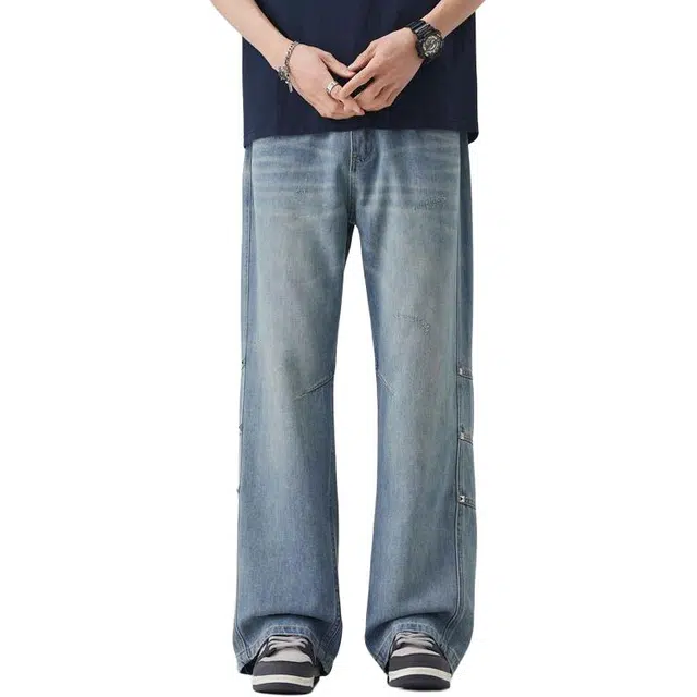 宝米卡 褶皱宽松设计感宽松阔腿拖地休闲裤牛仔裤 男女同款