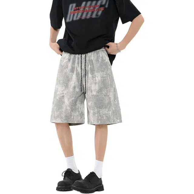 颂希尔 美式扎染排扣开叉设计百搭帅气休闲短裤 男女同款