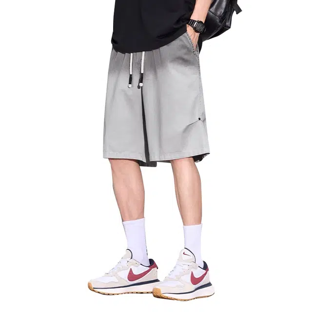 协协乐 夏季薄款美式潮牌渐变褶皱直筒五分中裤休闲短裤 男款