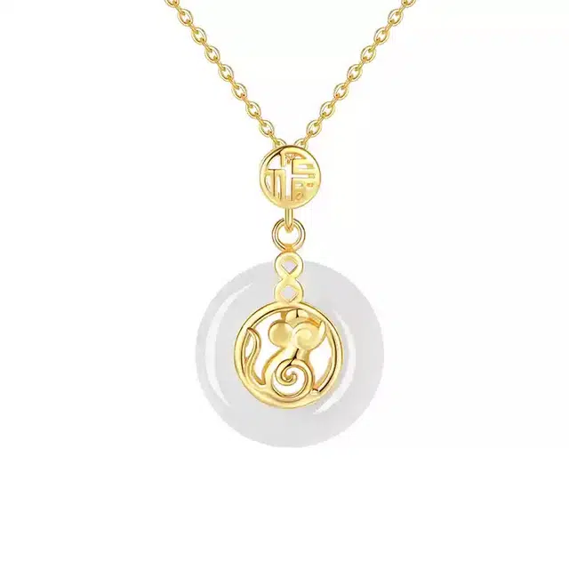 周百福 十二生肖 新中式国潮简约精致 生肖守护平安扣 锁骨链 轻奢招财纳福锁骨链 纪念日礼盒 #好运 玉髓 项链 男女同款情侣款