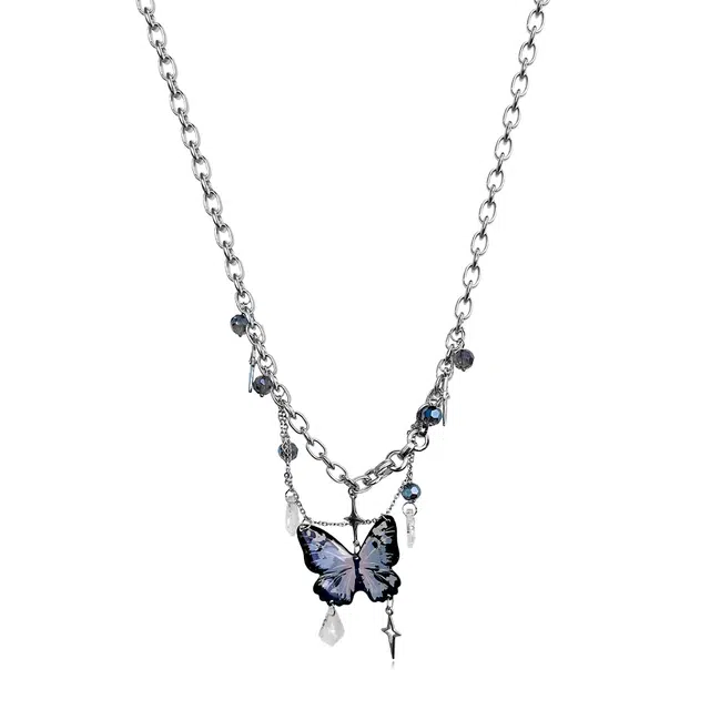 饰伴 紫色四芒星流苏 甜酷小众设计感轻奢高级感 项链 女款