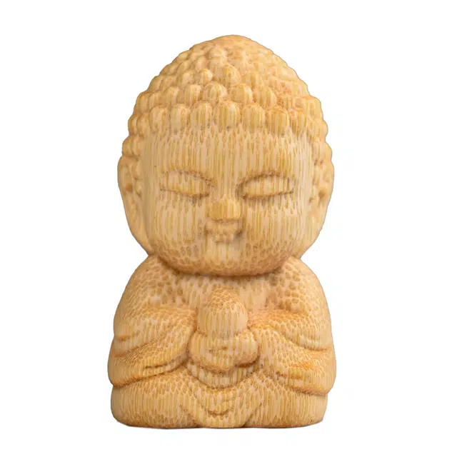 素于 国潮潮玩创意雕刻工艺品吉祥物小佛吉祥如意心想事成财运亨通随身办公家居摆件物#好运 竹木 把件 男女同款情侣款