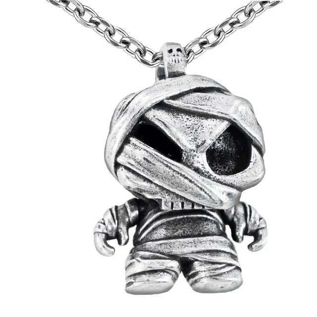 【免费刻字】 白木黑冰 波波系列 木乃伊出没新中式原创设计高级感时尚潮流 银合金 项链 男款 礼盒