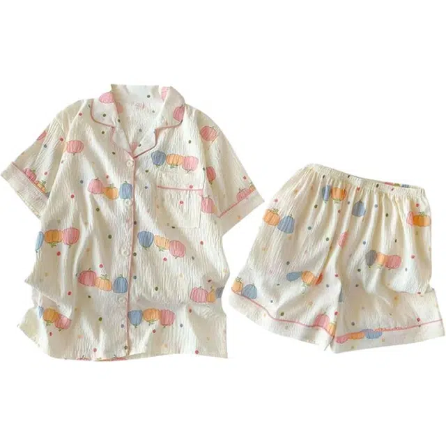 顶瓜瓜 夏季女透气舒适简约休闲甜美可爱家居服睡衣套装 女款