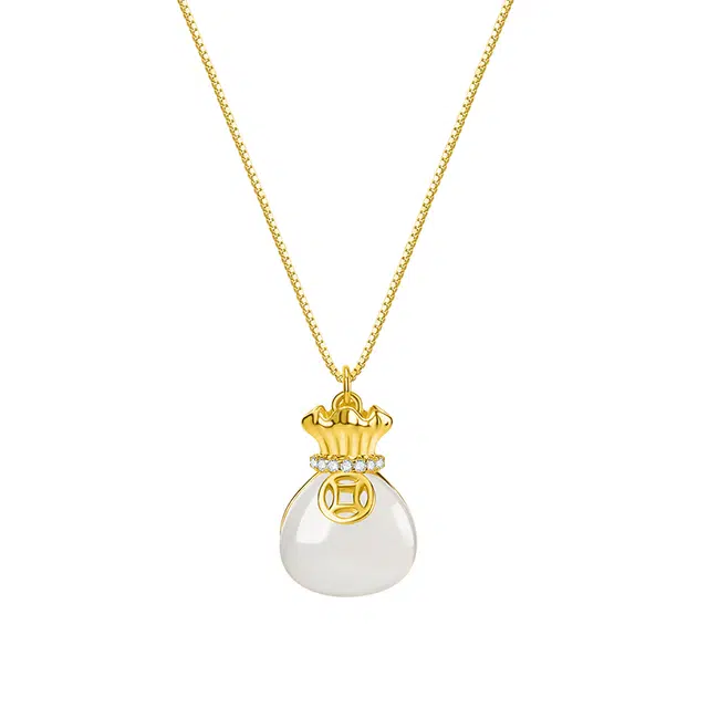 迷颂玛 新中式国风国潮古典转运福袋子锁骨链 气质古典有钱花 百搭礼盒 玉髓 项链 女款