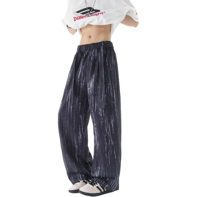 哲源 美式复古扎染设计感垂感直筒薄款透气凉感舒适亲肤日常通勤潮流痞帅百搭宽松运动休闲裤 男女同款