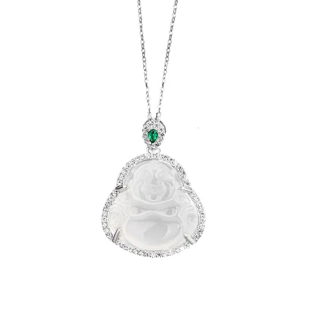 庆怡 弥勒佛锁骨链 新中式气质小众设计感佛公 玉髓 玉石项链 女款