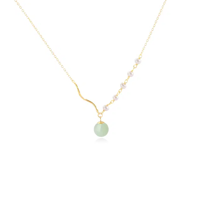 福韵金 六桂福 【烟雨江南 惊鸿一瞥】弯管珍珠国潮新中式轻奢小众高级精致气质百搭锁骨链 琉璃 项链 男女同款情侣款