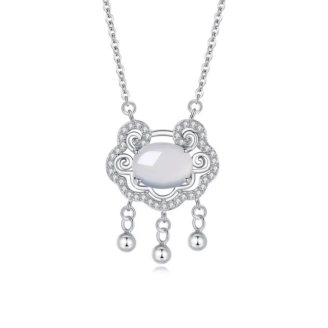 银千惠 新中式同心长命锁镂空设计铃铛吊坠 中国风东方美学步步回响纯银可调节 永结同心平安纳福长相厮守百搭汉服女友 玉髓 项链 女款