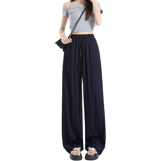 如续 冰丝阔腿裤女夏薄款松紧腰高个子加长速干棉麻香蕉休闲裤 女款