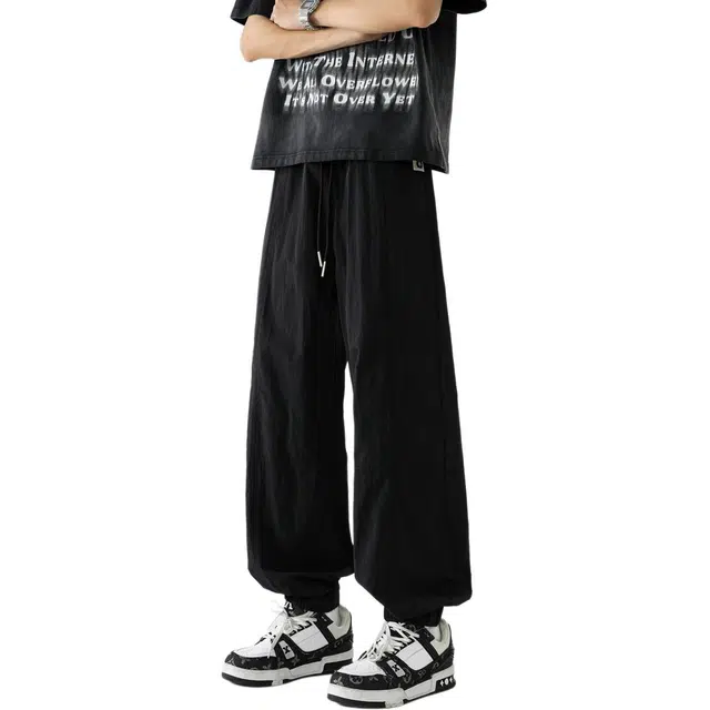 敦煌博物馆 美式复古纯色基础束脚垂顺松紧腰户外百搭运动工装裤 男女同款