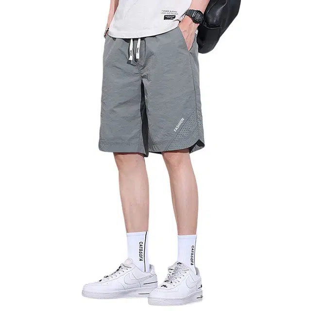 顶峰保罗 无性别主义薄款亲肤宽松透气速干五分裤抽绳时尚百搭沙滩篮球运动休闲短裤 男女同款