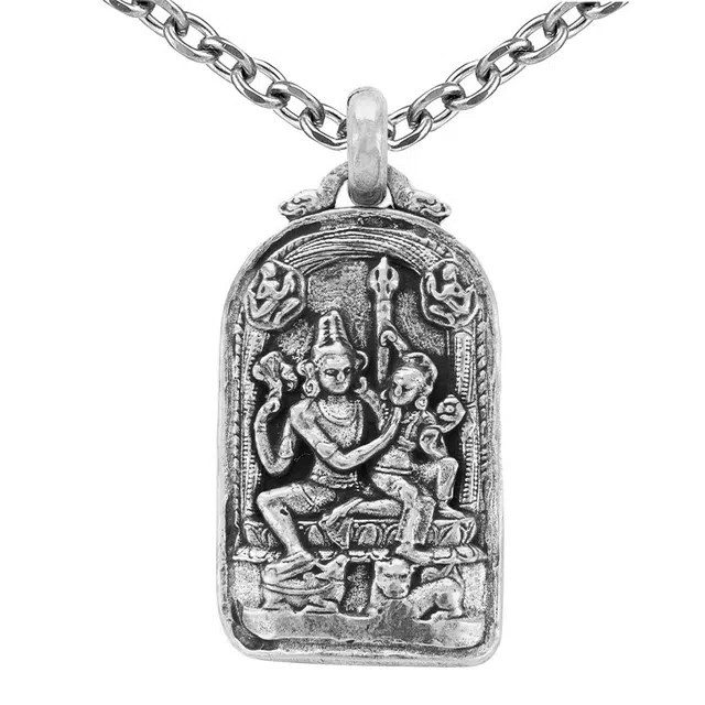 【免费刻字】 白木黑冰 湿婆神与乌玛 新中式时尚潮流高级感原创设计 银 合金 项链 男款