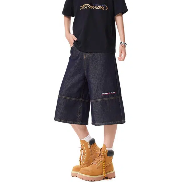 黑马漫画 美式高街潮牌解构潮流时尚时髦牛仔短裤 男女同款