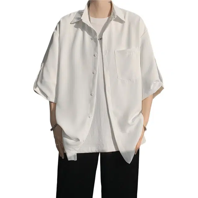 颂希尔 慵懒风松弛感速干宽松短袖衬衫 男女同款