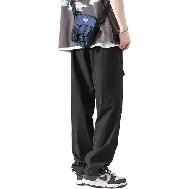 么宁 美式潮牌多口袋工装裤宽松直筒舒适透气简约百搭个性痞帅通勤运动休闲裤 男女同款