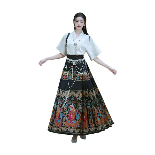 荟萃阁 新中式国风提花刺绣斜襟百褶裙装套装 女款