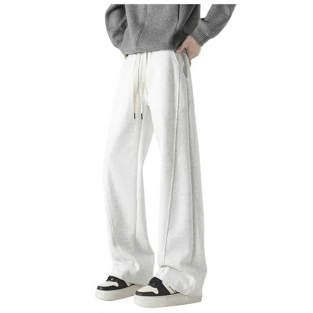 加菲猫家族 美式基础简约款宽松舒适直筒垂感显瘦日常时尚通勤运动个性百搭系带松紧中腰街头慵懒风针织运动裤 男女同款