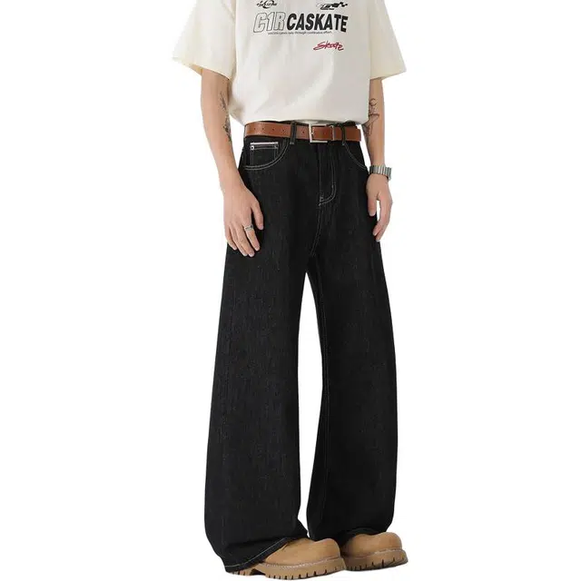 宝米卡 美式复古经典宽松高街直筒牛仔裤 男女同款