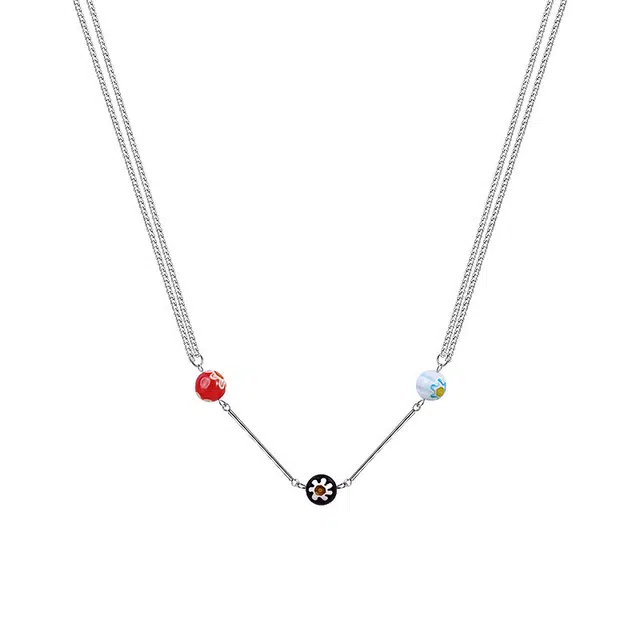 前方大荒野 三色彩珠 随机配色琉璃串珠轻奢高级感潮酷复古氛围感日常休闲百搭简约设计冷淡风 钛钢 项链 女款