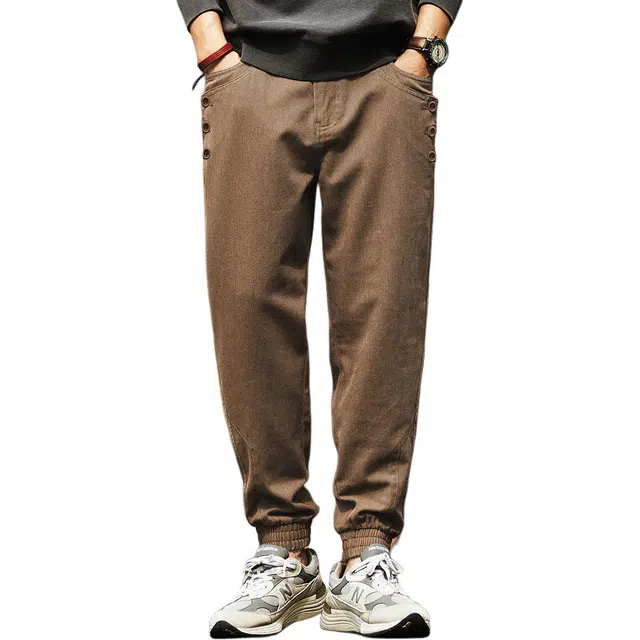 格蓝鹿 穿搭潮牌做旧褶皱设计纽扣城市机能中腰宽松视束脚休闲裤 男女同款 基础色（黑灰白等）