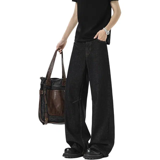 佐菲利 美式高街时尚舒适水洗弯刀潮牌百搭牛仔裤 男女同款