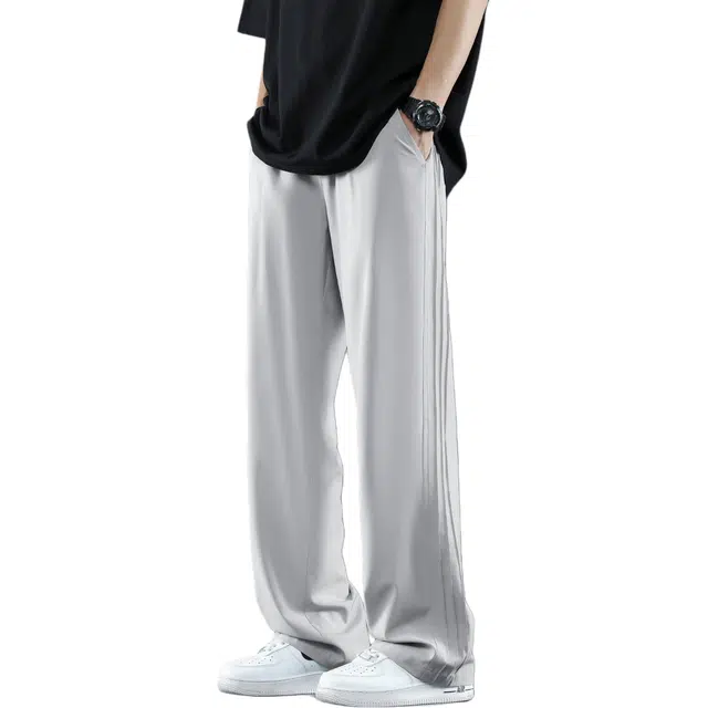 寻星记 夏季冰丝材质宽松垂感强的多风格直筒长针织运动裤 男女同款