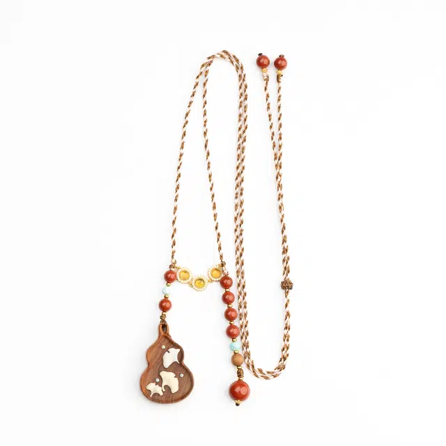 仙源 【杏葫】新中式国风简约文玩佛珠 好运 檀木 木作项链 男女同款情侣款