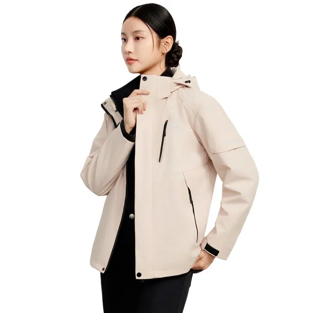 富铤 山系户外休闲时尚保暖纯色宽松一衣三穿长袖夹克外套 女款 藕粉