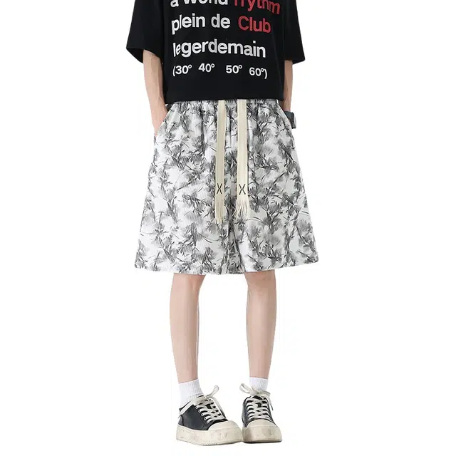 加荣 美式复古扎染薄款透气潮流痞帅青少年五分沙滩裤子宽松中裤休闲短裤 男女同款