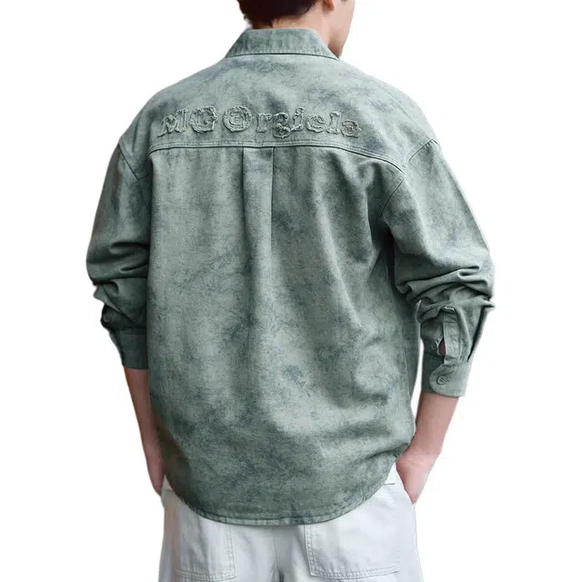 格蓝鹿 学生党做旧基础简约衬衣外套高端美式复古迷彩长袖衬衫 男女同款