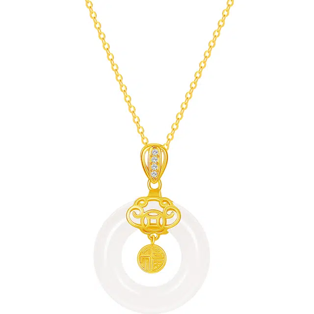 中国珠宝 福如意平安扣 新中式国风小众轻奢设计感锁骨链 玉髓 玉石项链 男女同款情侣款