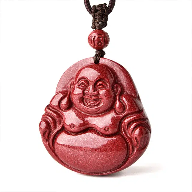 灵菲 真品高含砂弥勒佛 再造辰砂朱砂 项链 女款