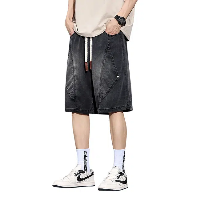 协协乐 夏季薄款垂顺百搭宽松痞帅直筒五分中裤牛仔短裤 男款