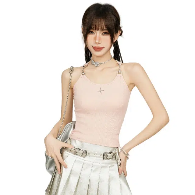 柏黛妃 纯色十字架打底套头吊带 女款 粉红色