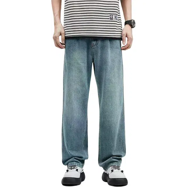 隐狼世家 高街宽松阔腿中腰长裤牛仔裤 男款